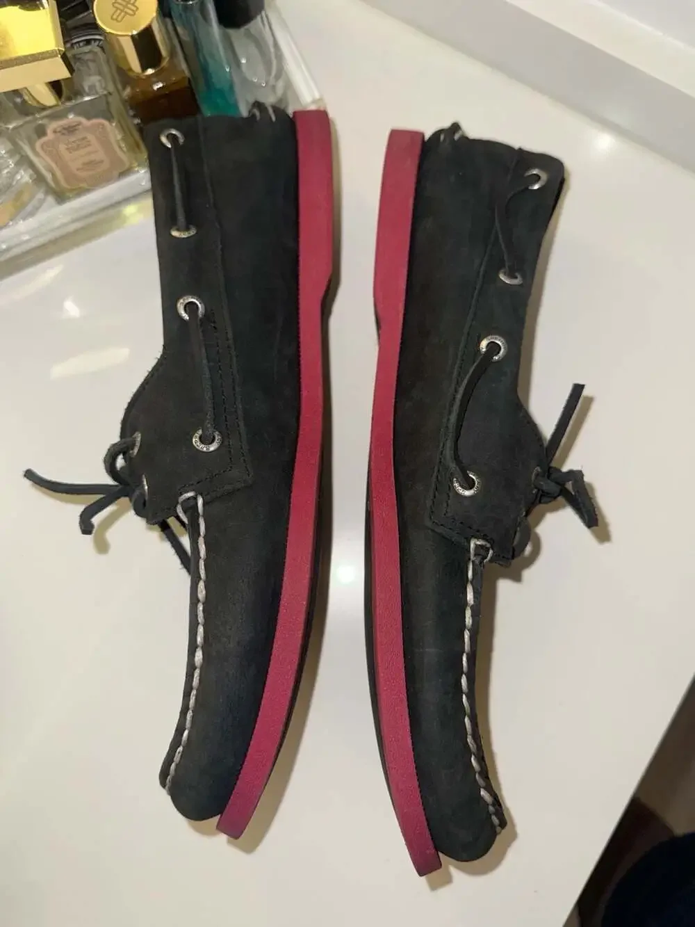 Sperry Top-Sider Authentic Original 2-Eye Boat Shoes in Black Suede with Red Sol